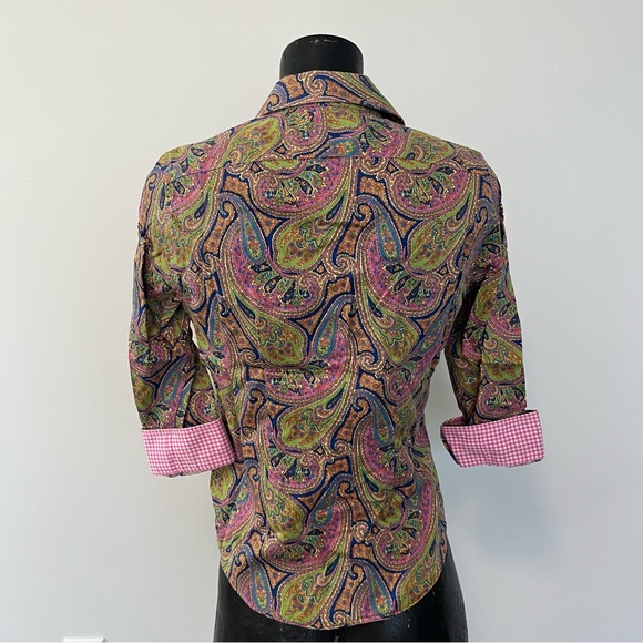 Colorful patterned psychedelic button down top - Picture 3 of 4